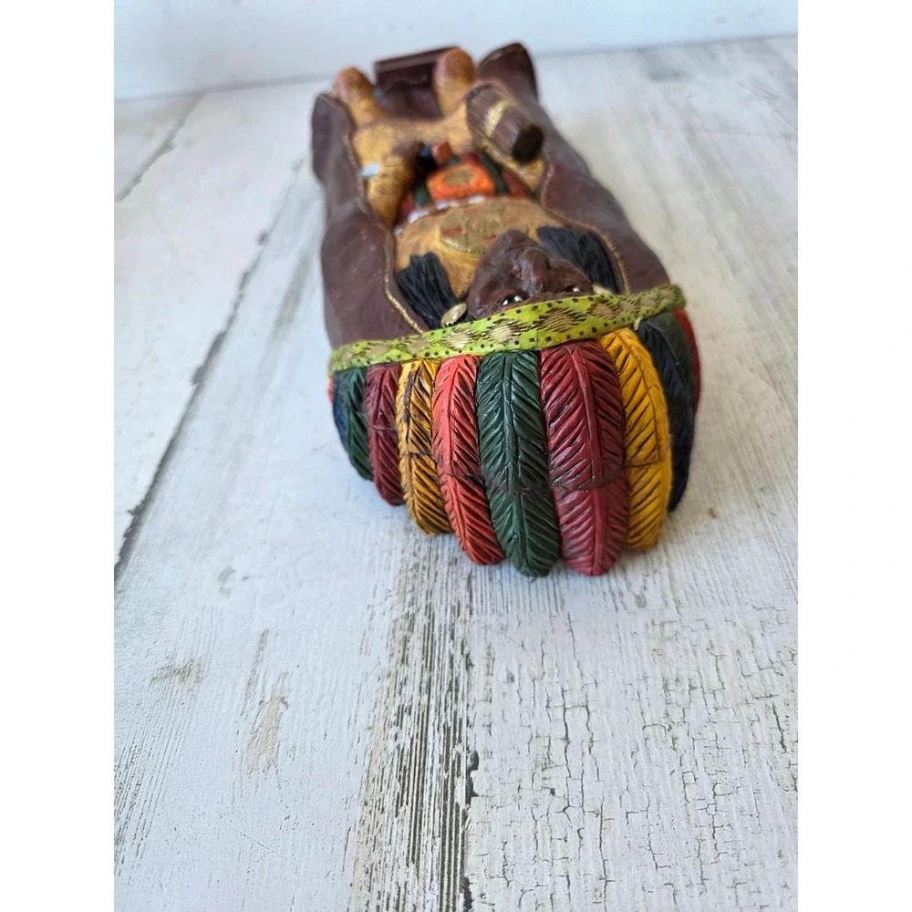 Vintage Giuseppe Indian box 1996 native American soldier headdress pencil holder
